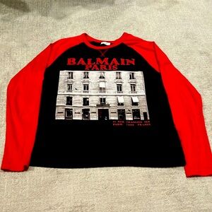 SALE! Balmain Paris long sleeve baseball style Tee; a hit outta the park in M!